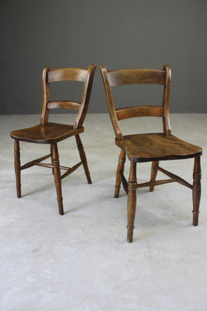 Pair Rustic Beech Kitchen Chairs - Kernow Furniture