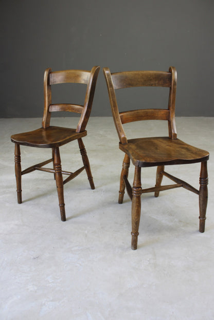 Pair Rustic Beech Kitchen Chairs - Kernow Furniture