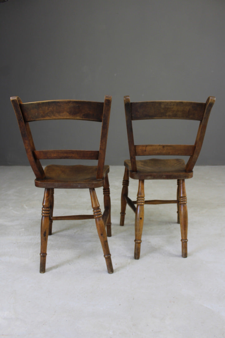 Pair Rustic Beech Kitchen Chairs - Kernow Furniture