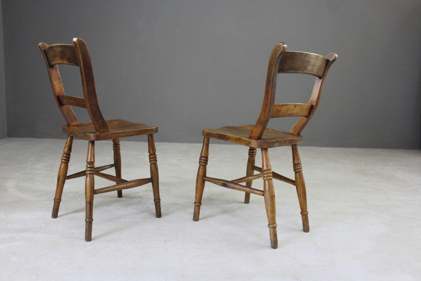 Pair Rustic Beech Kitchen Chairs - Kernow Furniture