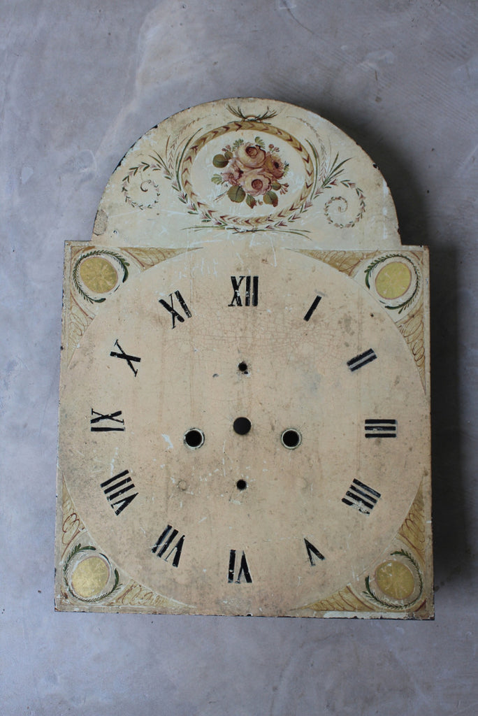 Antique Hand Painted Floral Grandfather Clock Face - Kernow Furniture