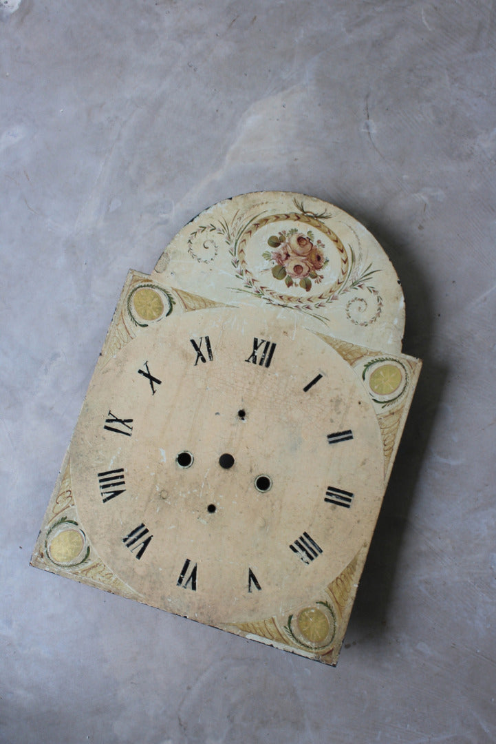 Antique Hand Painted Floral Grandfather Clock Face - Kernow Furniture