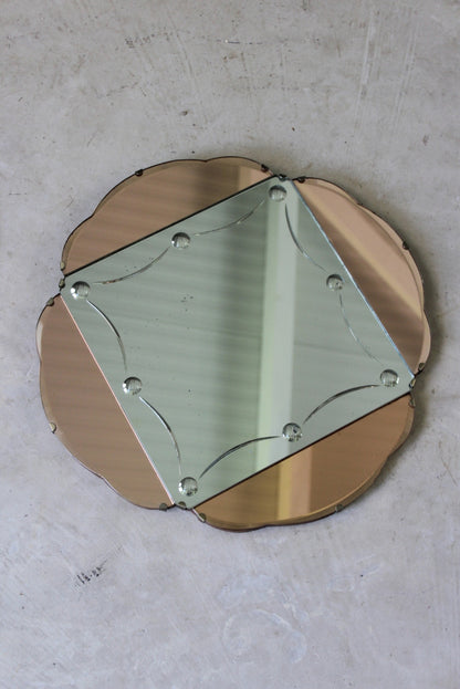 Art Deco Peach Glass Wall Mirror - Kernow Furniture