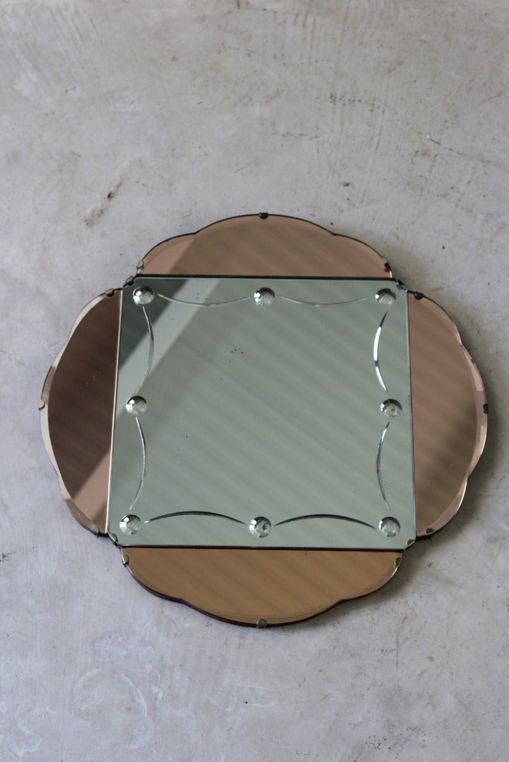 Art Deco Peach Glass Wall Mirror - Kernow Furniture