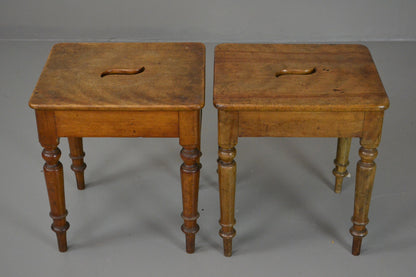 Pair Antique 19th Century Mahogany Short Stools - Kernow Furniture