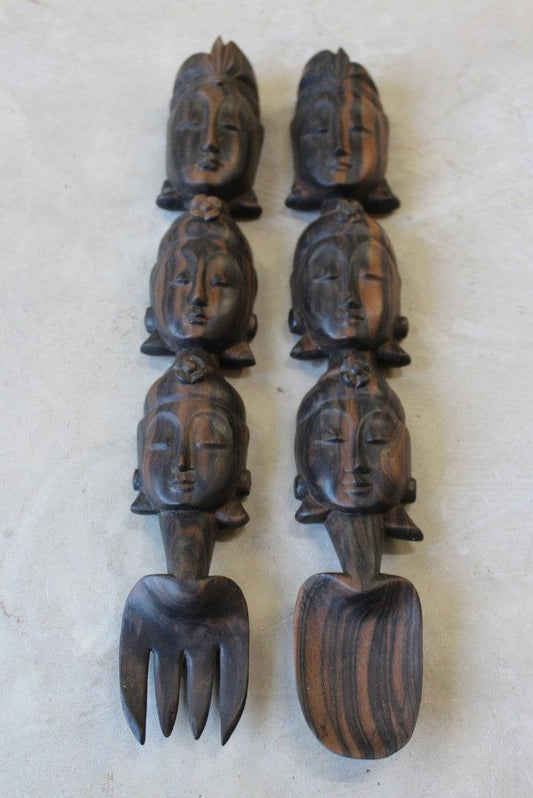 Large Carved Salad Servers - Kernow Furniture