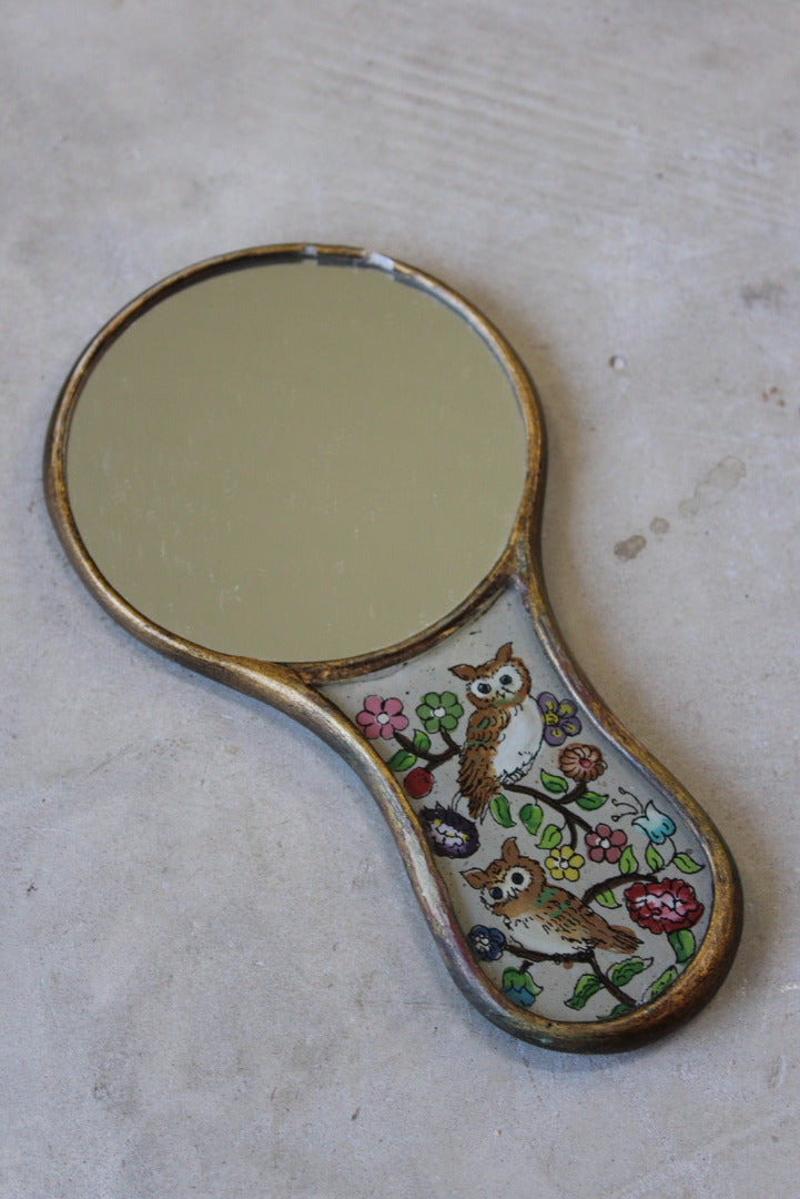 Vintage Reverse Painted Glass Hand Mirror - Kernow Furniture