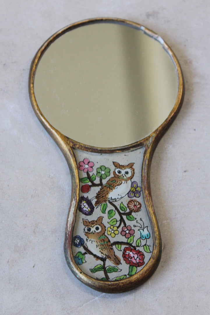 Vintage Reverse Painted Glass Hand Mirror - Kernow Furniture