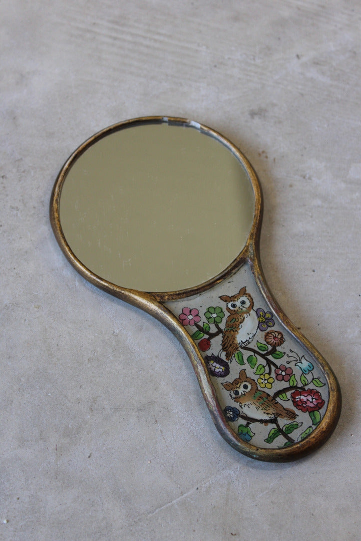 Vintage Reverse Painted Glass Hand Mirror - Kernow Furniture