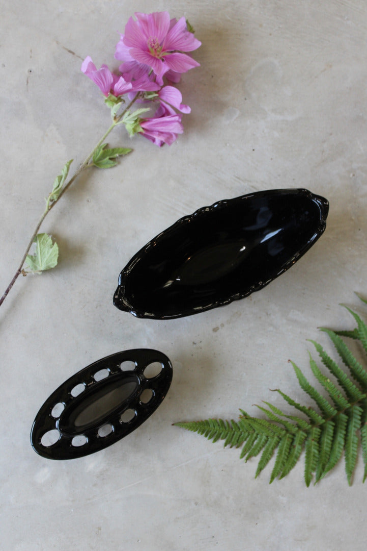 Vintage Black Glass Posy Vase - Kernow Furniture