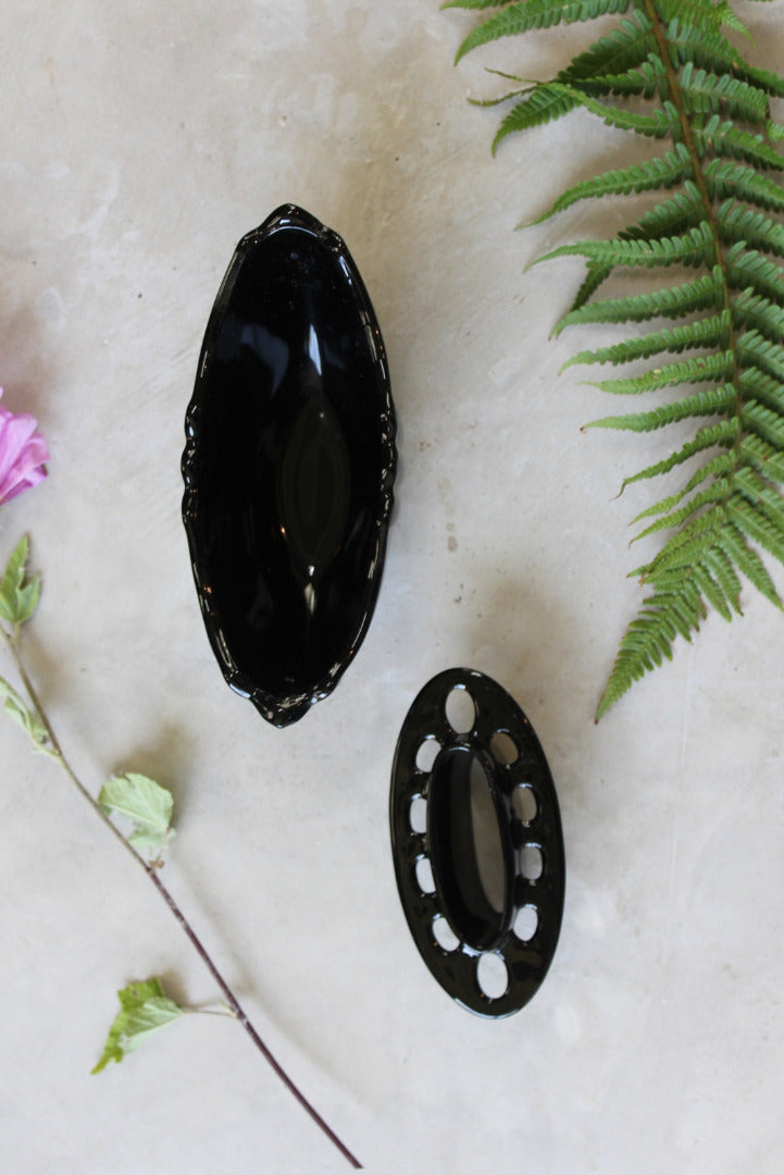 Vintage Black Glass Posy Vase - Kernow Furniture