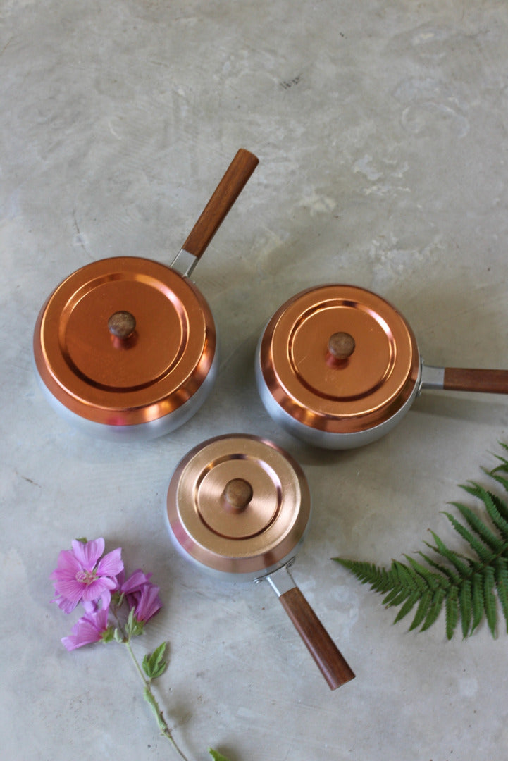 Aluminium & Copper Tone Saucepans - Kernow Furniture