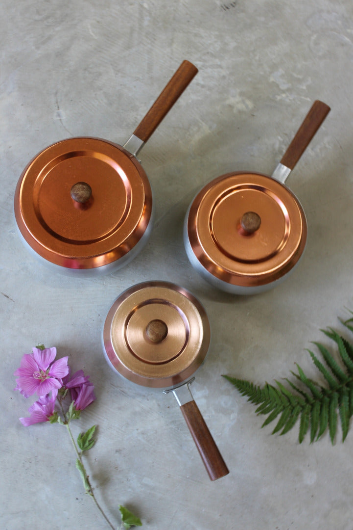 Aluminium & Copper Tone Saucepans - Kernow Furniture