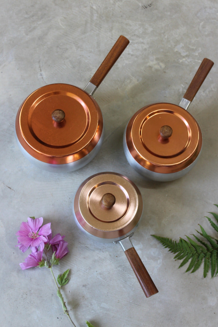 Aluminium & Copper Tone Saucepans - Kernow Furniture