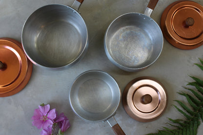 Aluminium & Copper Tone Saucepans - Kernow Furniture