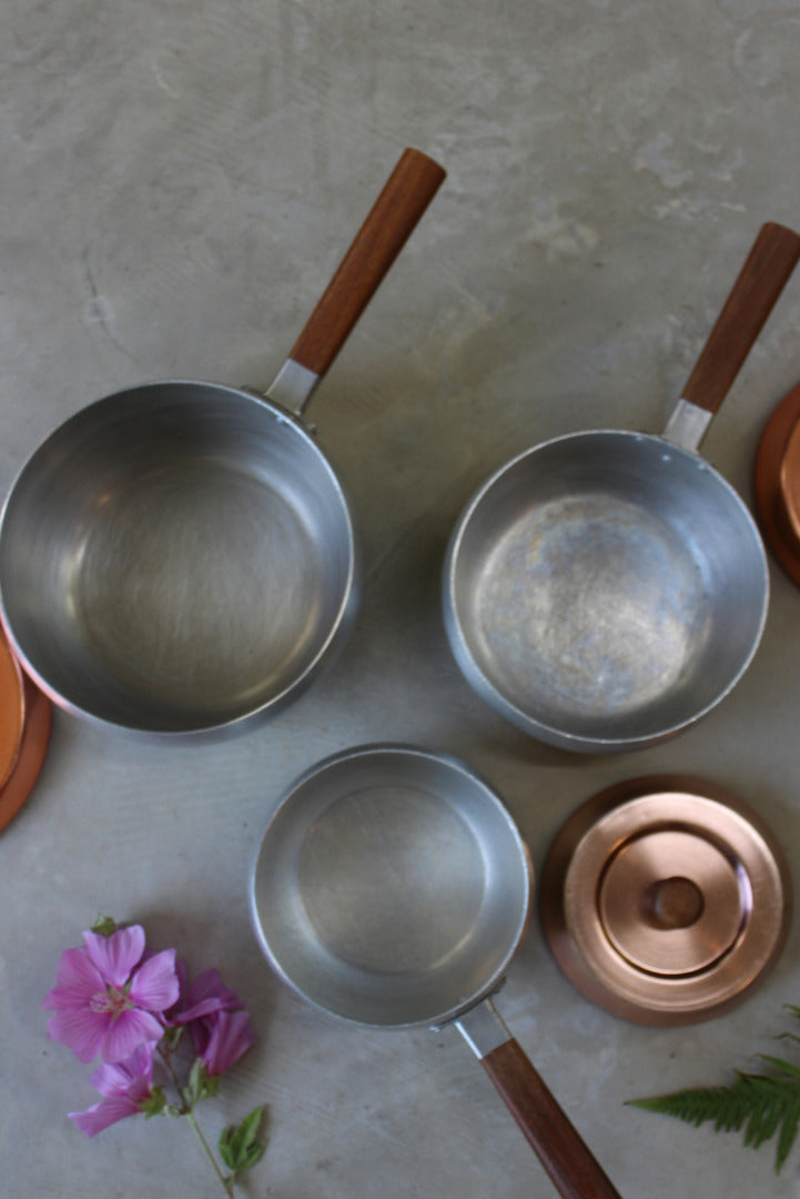 Aluminium & Copper Tone Saucepans - Kernow Furniture