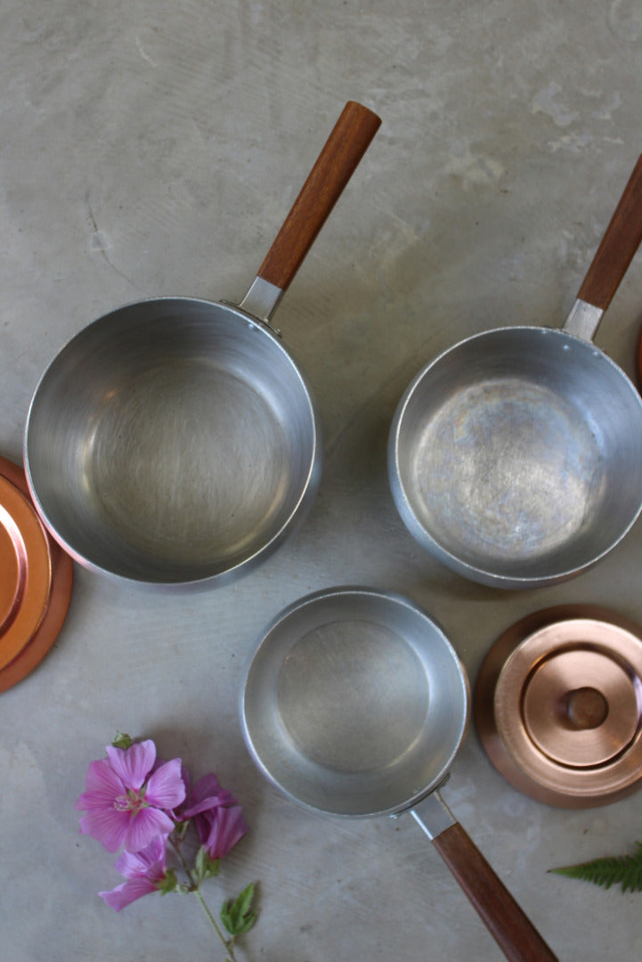 Aluminium & Copper Tone Saucepans - Kernow Furniture