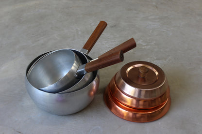 Aluminium & Copper Tone Saucepans - Kernow Furniture