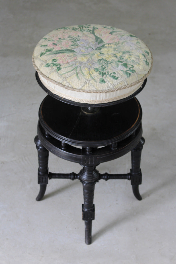 Antique Victorian Ebonised Piano Stool - Kernow Furniture