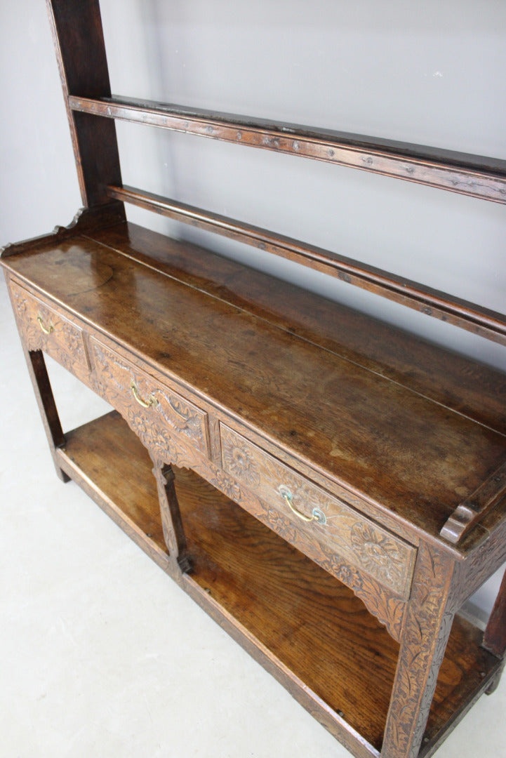 Antique 19th Century Carved Oak & Elm Dresser - Kernow Furniture