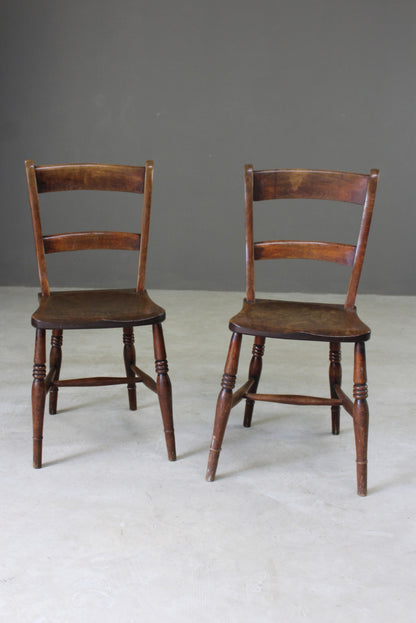 Pair Stained Beech Kitchen Chairs - Kernow Furniture