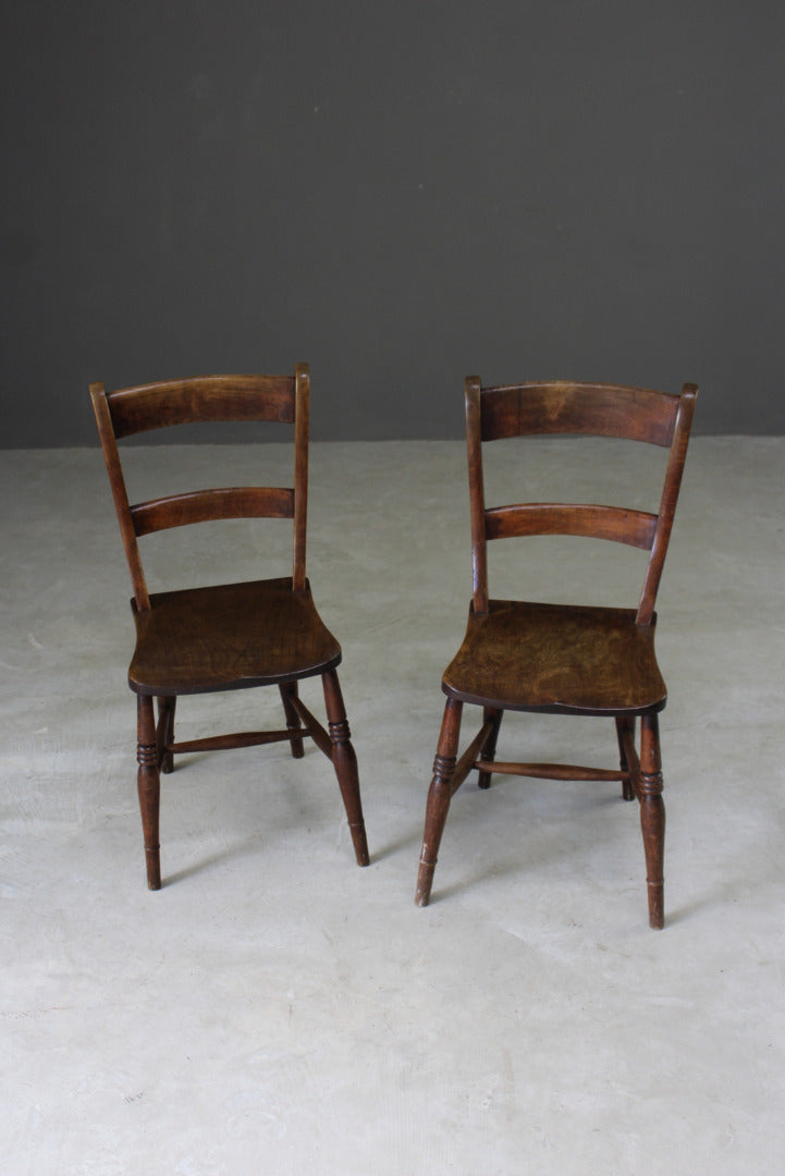 Pair Stained Beech Kitchen Chairs - Kernow Furniture