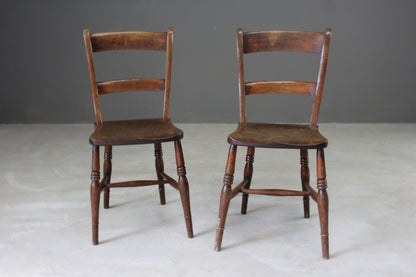 Pair Stained Beech Kitchen Chairs - Kernow Furniture