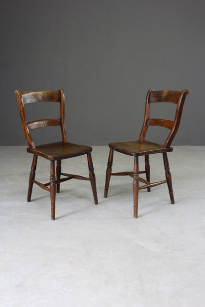 Pair Stained Beech Kitchen Chairs - Kernow Furniture