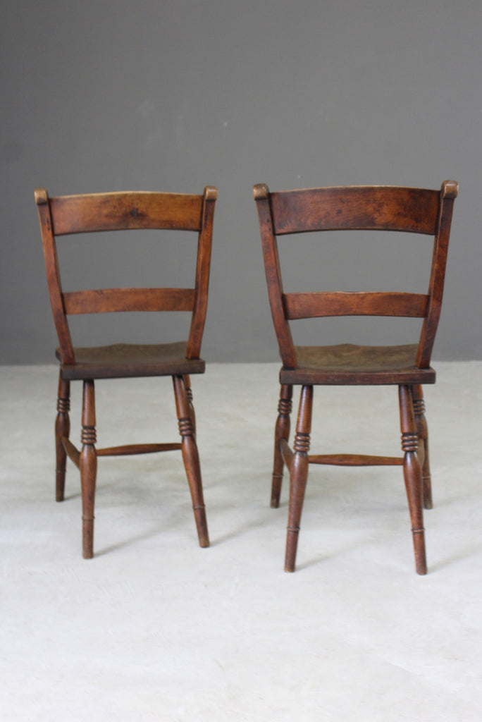 Pair Stained Beech Kitchen Chairs - Kernow Furniture