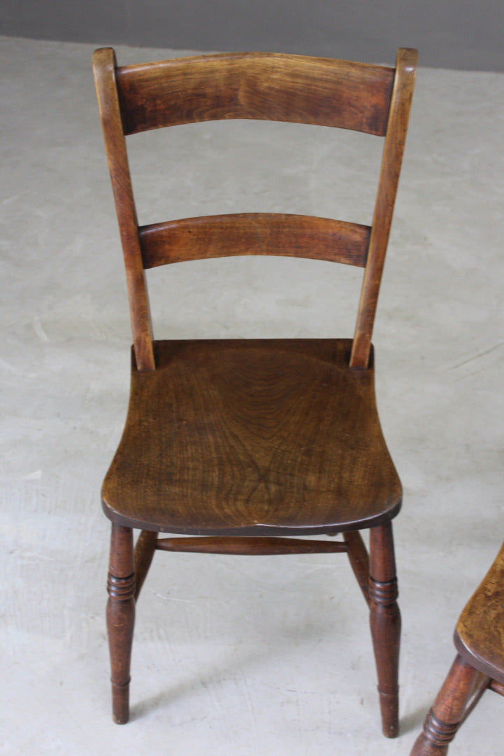 Pair Stained Beech Kitchen Chairs - Kernow Furniture