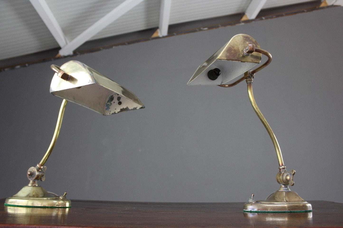 Pair Art Nouveau Brass Desk Lamps