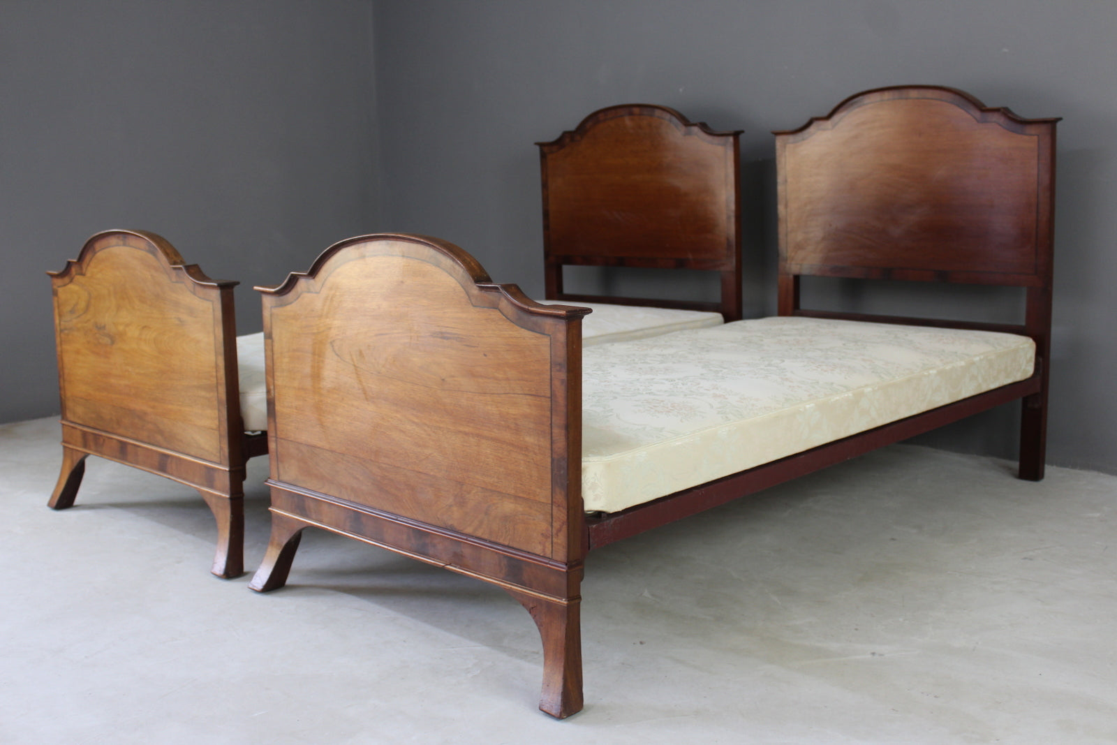 Pair Antique Mahogany Single Bed Frames - Kernow Furniture