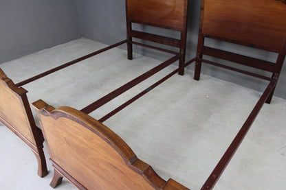 Pair Antique Mahogany Single Bed Frames - Kernow Furniture