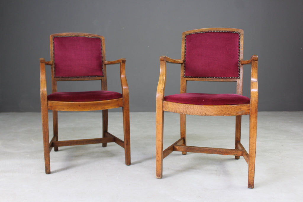 Pair Waring & Gillow Oak Carver Chairs - Kernow Furniture