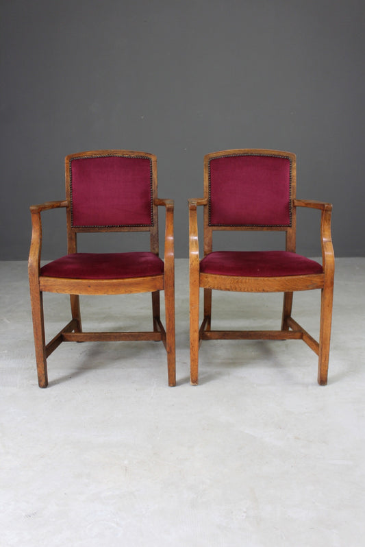 Pair Waring & Gillow Oak Carver Chairs - Kernow Furniture
