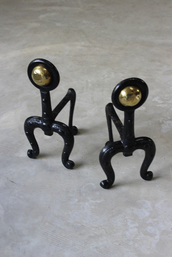 Pair Cast Iron Art Nouveau Fire Dogs - Kernow Furniture