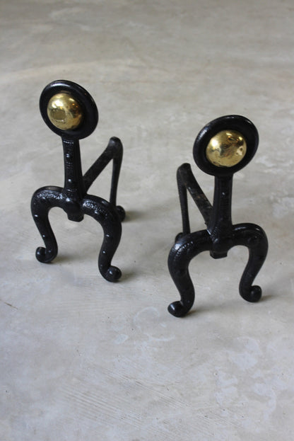 Pair Cast Iron Art Nouveau Fire Dogs - Kernow Furniture