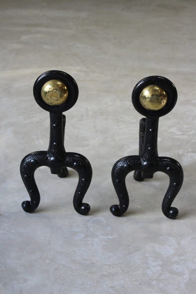 Pair Cast Iron Art Nouveau Fire Dogs - Kernow Furniture