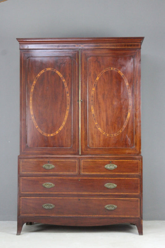 19th Century Antique Mahogany Linen Press - Kernow Furniture