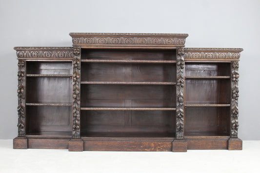 Victorian Carved Oak Bookcase - Kernow Furniture