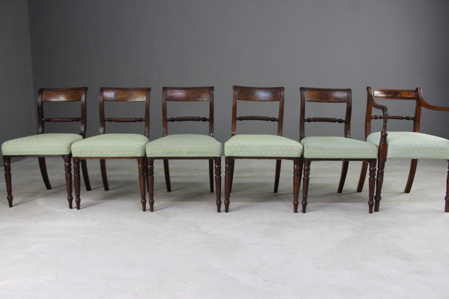 6 Antique Mahogany Rope Back Dining Chairs - Kernow Furniture