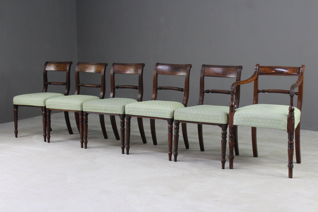 6 Antique Mahogany Rope Back Dining Chairs - Kernow Furniture