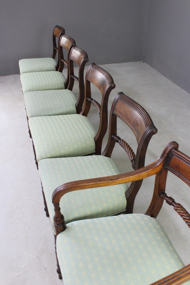 6 Antique Mahogany Rope Back Dining Chairs - Kernow Furniture