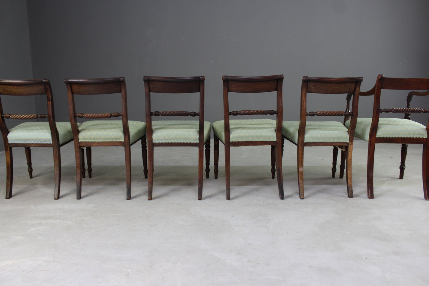 6 Antique Mahogany Rope Back Dining Chairs - Kernow Furniture