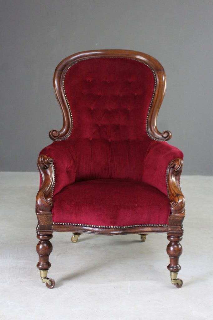 Antique Victorian Mahogany Upholstered Armchair - Kernow Furniture