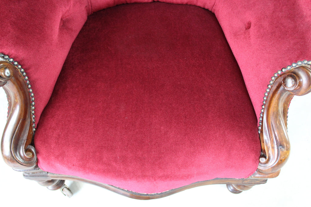 Antique Victorian Mahogany Upholstered Armchair - Kernow Furniture