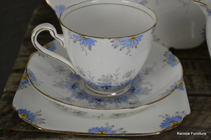 Vintage Pretty Blue & White Gladstone Floral Deco China Tea Set - Kernow Furniture