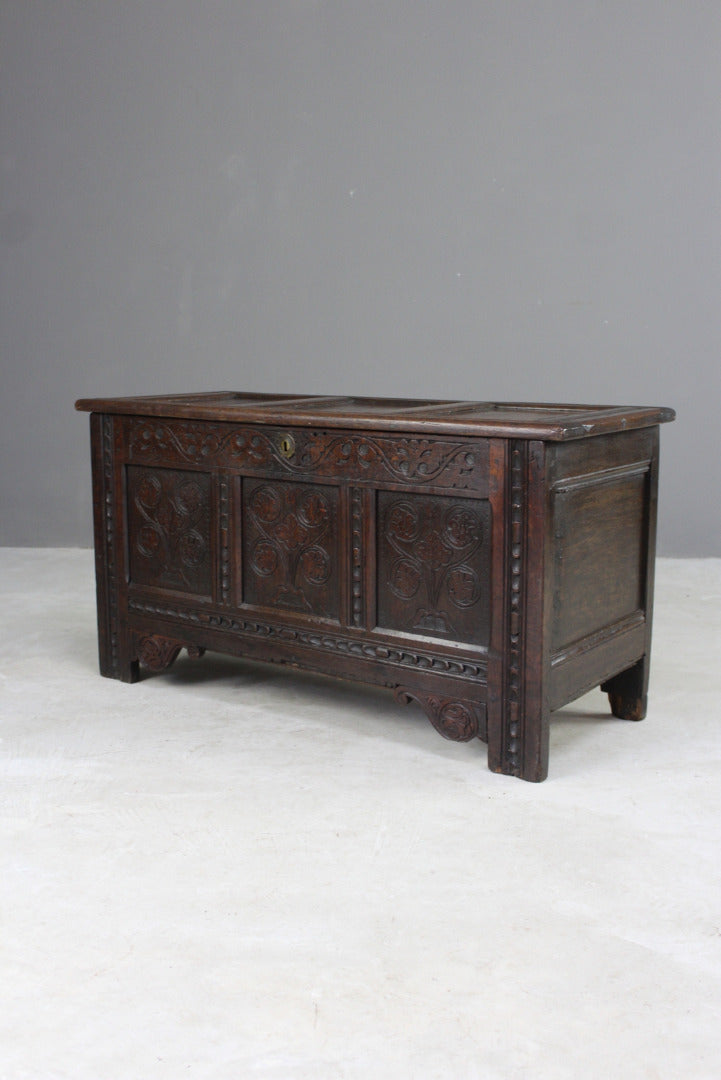 Antique Carved Oak Coffer - Kernow Furniture