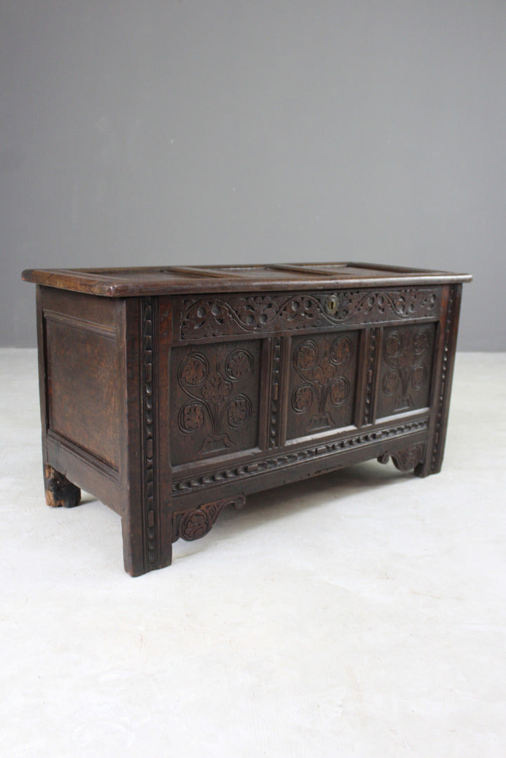 Antique Carved Oak Coffer - Kernow Furniture