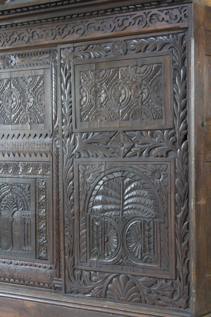 Large Antique Carved Oak Cupboard - Kernow Furniture